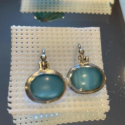 Abalone, turquoise and sterling with tiger eye earrings