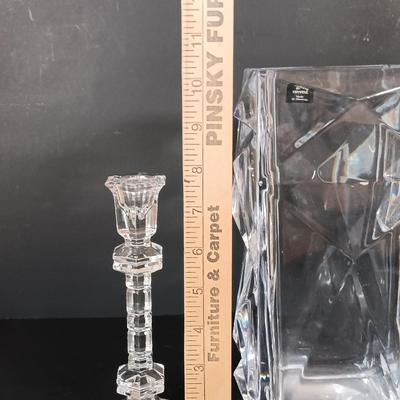 LOT 226: Rogaska Crystal Vase with Crystal Candlestick Holder