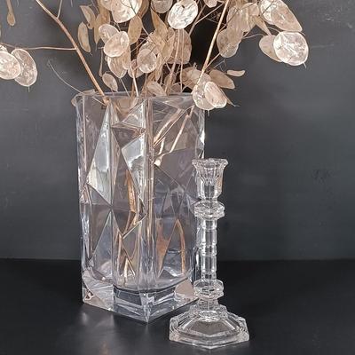 LOT 226: Rogaska Crystal Vase with Crystal Candlestick Holder