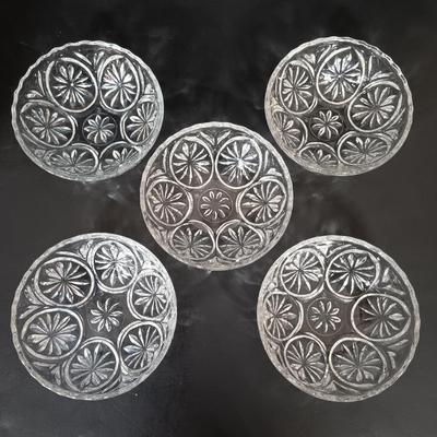 LOT 228: Vintage Kitchenware - Pressed Glass Bowls, Crystal Handled Cake Knife, Crystal Salt and Pepper Shakers & More