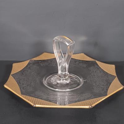 LOT 229: Gilded Pink Depression Glass Bowl, Studio Tu Mugs, Silver-Tone Metal Holly Candlestick Holder & More