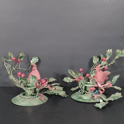 LOT 229: Gilded Pink Depression Glass Bowl, Studio Tu Mugs, Silver-Tone Metal Holly Candlestick Holder & More