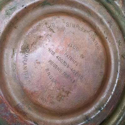 LOT 230: Vintage Copper Kettle, Etched Glass and Silver Creamer and Sugar Bowl, Silver Plated Tea Spoons & More