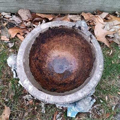 LOT 242: Lawn Ornaments - Concrete Rabbit, Pottery Turtle & Pottery Plant Holder