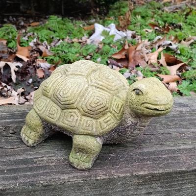 LOT 242: Lawn Ornaments - Concrete Rabbit, Pottery Turtle & Pottery Plant Holder