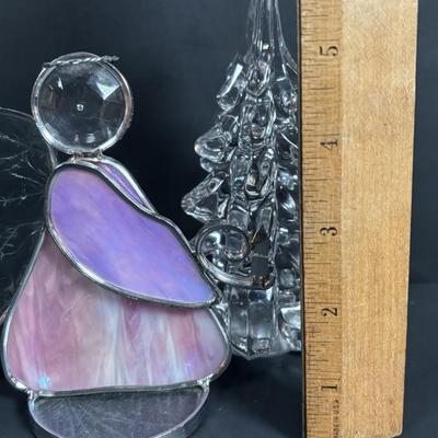 LOT 245: Annalee Ornaments, Stained Glass Angel, Crystal Tree, Father Christmas Ornament & More