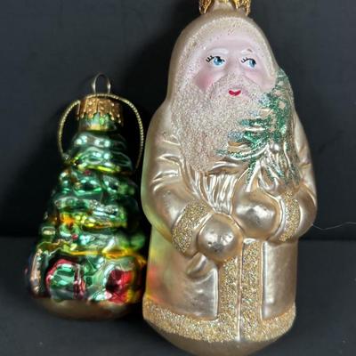 LOT 245: Annalee Ornaments, Stained Glass Angel, Crystal Tree, Father Christmas Ornament & More