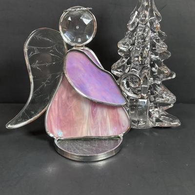LOT 245: Annalee Ornaments, Stained Glass Angel, Crystal Tree, Father Christmas Ornament & More