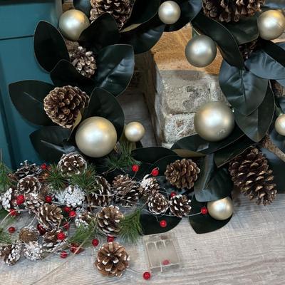 LOT 247: Large Holiday Collection: Faux Poinsettias, Twig Reindeer, Primitive Snowman w/Sled, Wreaths