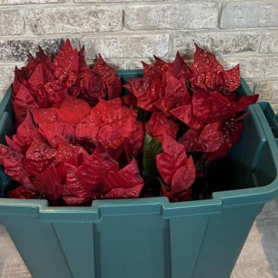 LOT 247: Large Holiday Collection: Faux Poinsettias, Twig Reindeer, Primitive Snowman w/Sled, Wreaths