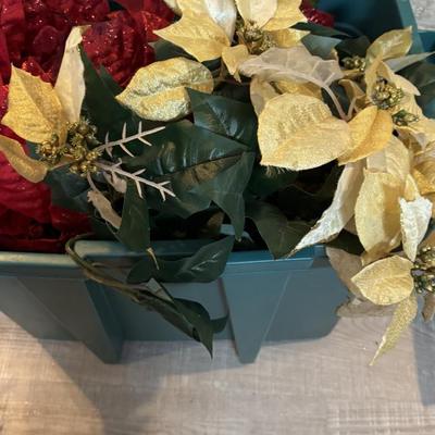 LOT 247: Large Holiday Collection: Faux Poinsettias, Twig Reindeer, Primitive Snowman w/Sled, Wreaths