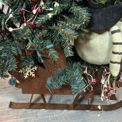 LOT 247: Large Holiday Collection: Faux Poinsettias, Twig Reindeer, Primitive Snowman w/Sled, Wreaths