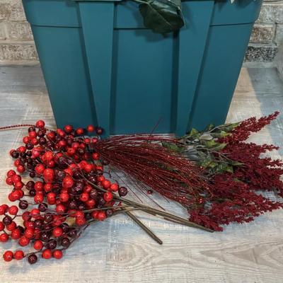 LOT 247: Large Holiday Collection: Faux Poinsettias, Twig Reindeer, Primitive Snowman w/Sled, Wreaths