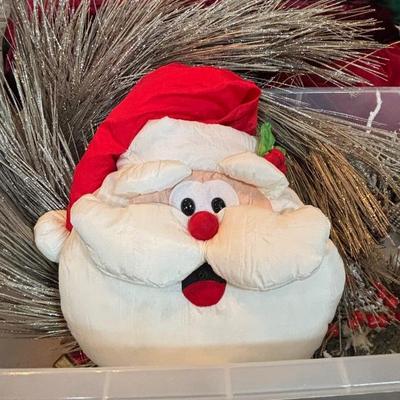LOT 248: Holiday Pillows, Musical Santa Faces, Ornaments, Centerpiece, Ornaments &n More
