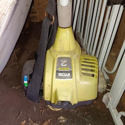 LOT 259: Tool Collection- Ryobi Weed Eater and Pole Saw, Sledgehammer, Pick & More