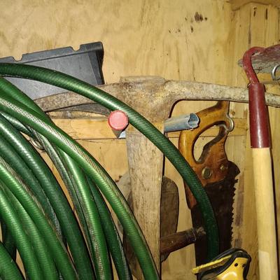 LOT 259: Tool Collection- Ryobi Weed Eater and Pole Saw, Sledgehammer, Pick & More