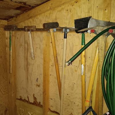 LOT 259: Tool Collection- Ryobi Weed Eater and Pole Saw, Sledgehammer, Pick & More