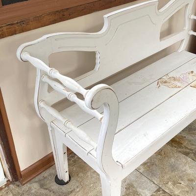LOT 504: Painted White Wooden Bench