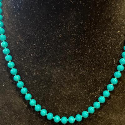 Knotted turquoise with matrix line necklace and sterling hand blown Murano glass earrings