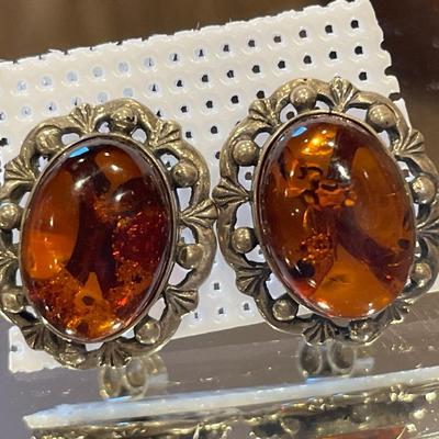 Baltic Amber and real stone post earrings