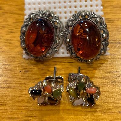 Baltic Amber and real stone post earrings
