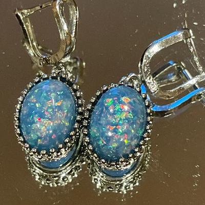 Sterling blue opal earrings