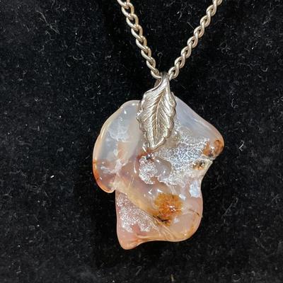 Moss agate, faux pearl and cloisonné clip ons