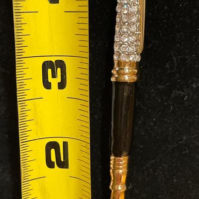 Rhinestone black enamel fountain pen brooch