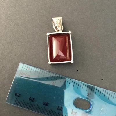 Beautiful, natural red ruby, emerald, cut solitaire, 925 sterling silver pendant
