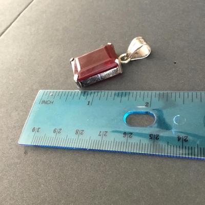 Beautiful, natural red ruby, emerald, cut solitaire, 925 sterling silver pendant