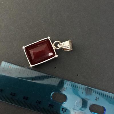 Beautiful, natural red ruby, emerald, cut solitaire, 925 sterling silver pendant