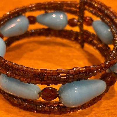 Pirate medallion and glass bead bracelet