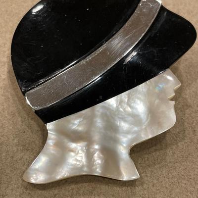 Mother of Pearl art deco and hat brooch