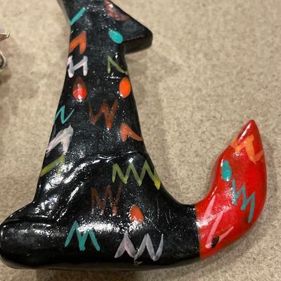 Multicolor rhinestone cow and howling wolf pin