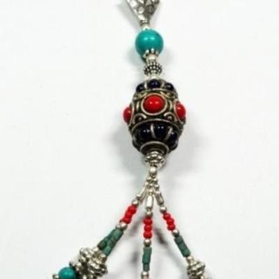 LOT 44C: TIBETAN TURQUOISE, LAPIS & CORAL NECKLACE