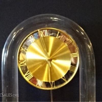 LOT 100D: LUCITE AND BRASS CLOCK
