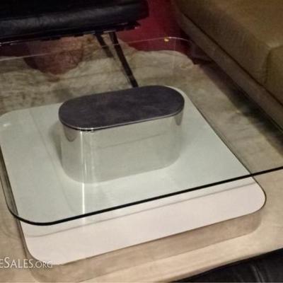LOT 23A: 1970's GLASS AND POLISHED ALUMINUM COFFEE TABLE