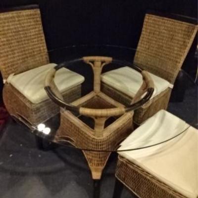 LOT 84C: 5 PC WICKER DINING SET, TABLE & 4 CHAIRS