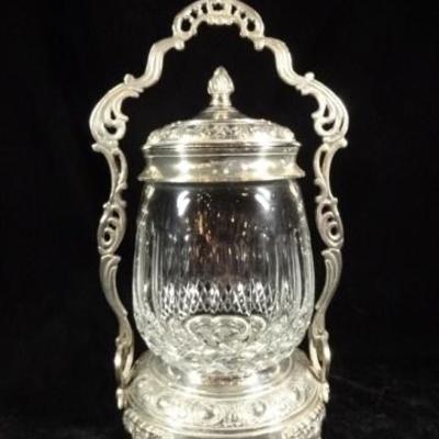 LOT 18C: LARGE LEAD CRYSTAL ICE BUCKET WITH LID AND CADDY
