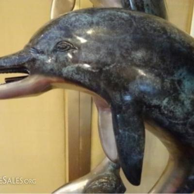 LOT 95A: HUGE PATINATED BRONZE DOLPHIN SCULPTURE