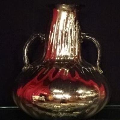 LOT 24C: LARGE SILVERED GLASS VASE WITH DUAL HANDLES