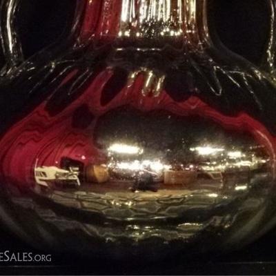 LOT 24C: LARGE SILVERED GLASS VASE WITH DUAL HANDLES