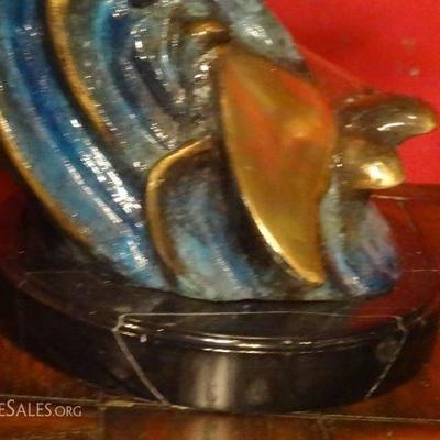 LOT 56B: LARGE PATINATED BRONZE SCULPTURE, 2 DOLPHINS