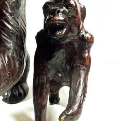LOT 24B: 2 PC LEATHER WRAPPED GORILLA SCULPTURES