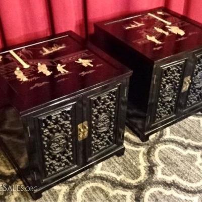 LOT 87B: PAIR CHINESE BLACK LACQUER TABLES
