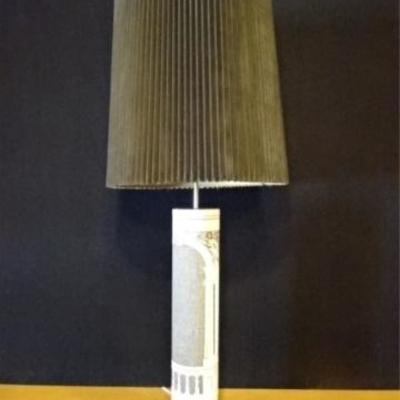 LOT 95D: TALL MID CENTURY TABLE LAMP WITH FORNASETTI WALLPAPERED COLUMN BASE