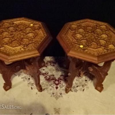 LOT 61D: PAIR CARVED WOOD TABLES