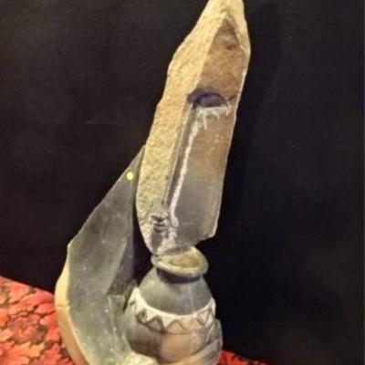 LOT 82C: AFRICAN CARVED STONE SCULPTURE, APPROX 40" X 23"