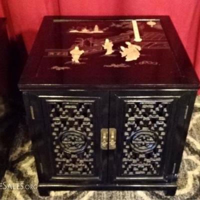LOT 87B: PAIR CHINESE BLACK LACQUER TABLES