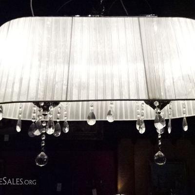 LOT 31: MODERN CHROME CHANDELIER WITH CRYSTAL DROPS